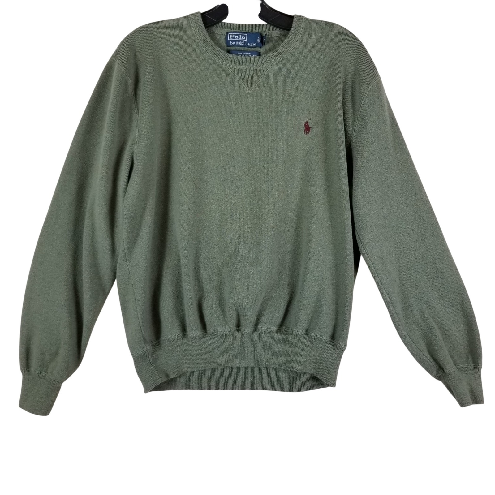 Polo Ralph Lauren Mens Large Sage Green 100% Cotton Crewneck Sweater Pony Logo